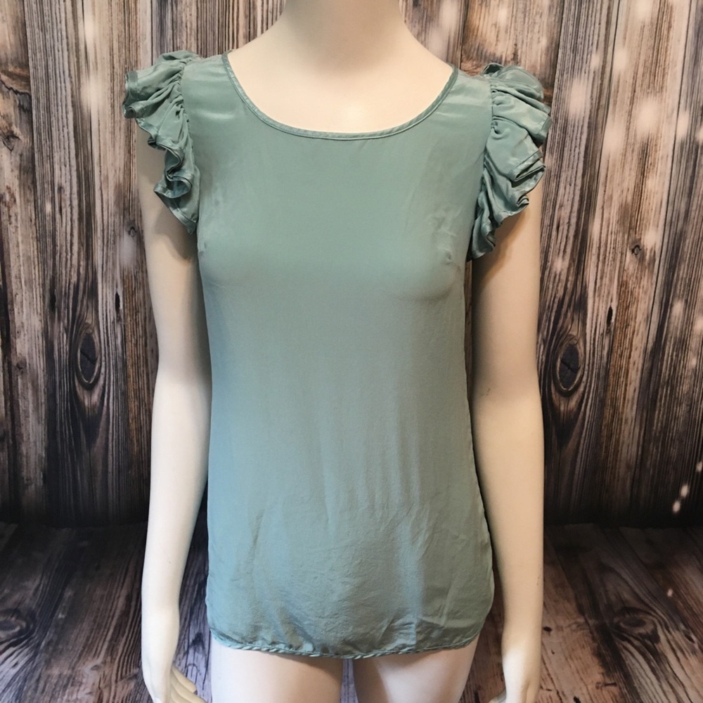 Silk Reiss Blouse Ruffled Cap-Sleeve Women's Top - Sage Green